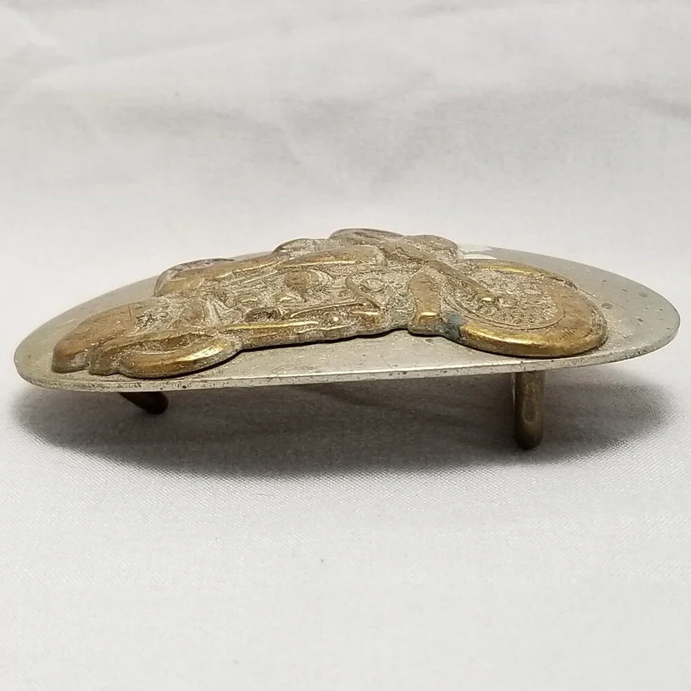 Vintage Nickel Silver Harley Davidson FL 1950s Style Motorcycle Belt Buckle Bike